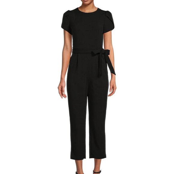 Calvin Klein Pants - EUC Calvin Klein Short Sleeve Crew Neck Tie Waist Scuba Crepe Jumpsuit Sz 2